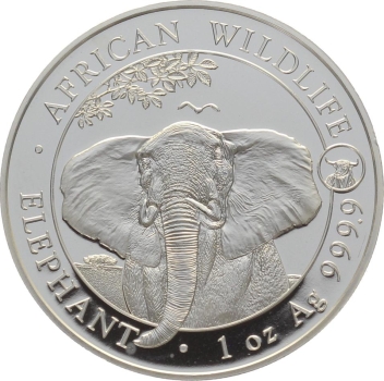 Somalia 100 Schilling Silber 2021 Elefant - 1 Unze Feinsilber (Mintmark COW)